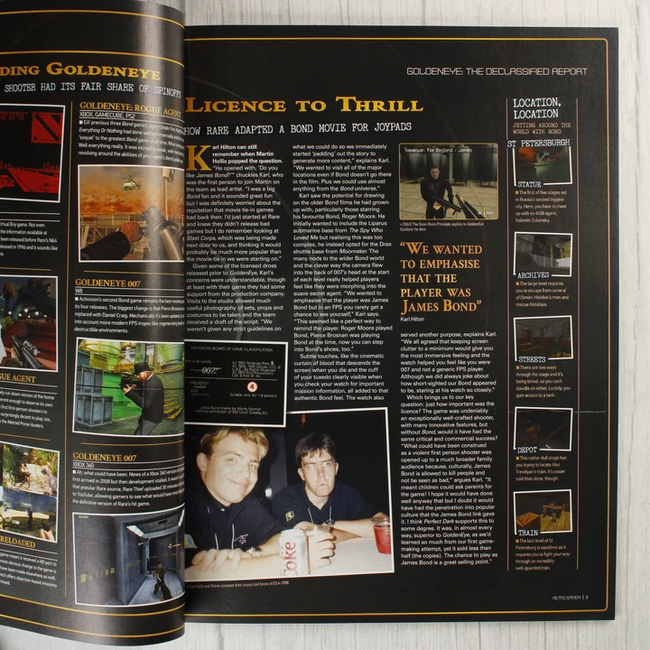A Retro Gamer magazin belső oldala a GoldenEye fejlesztésének részleteivel