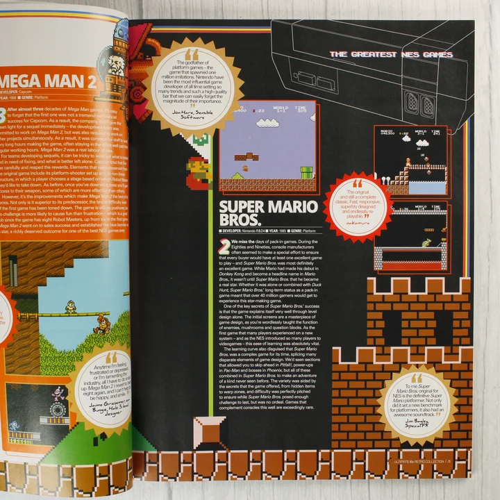 A magazin belső oldalai a Mega Man 2 és Super Mario Bros. játékokról