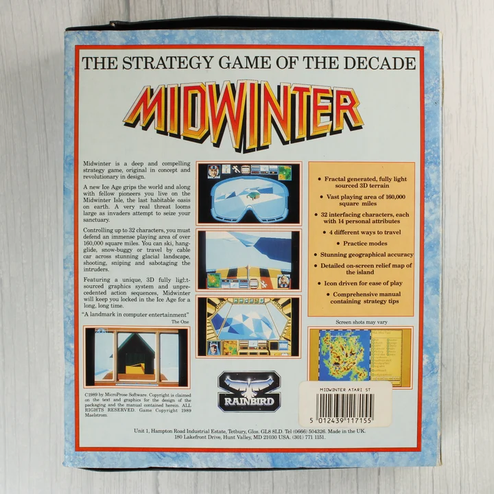 Midwinter doboz hátoldal A Midwinter videójáték dobozának hátoldala leírással és képernyőképekkel.