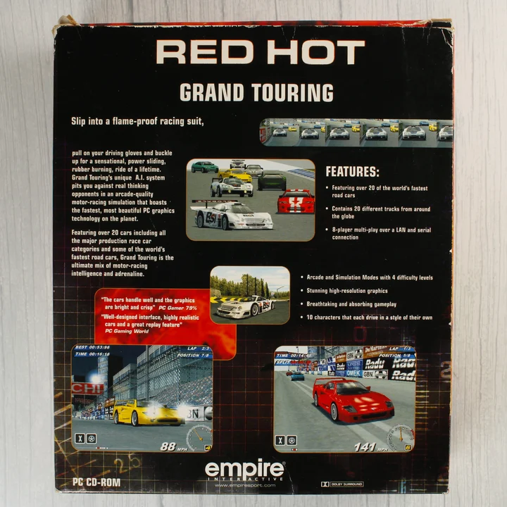 Grand Touring Red Hot PC játék dobozának hátoldala