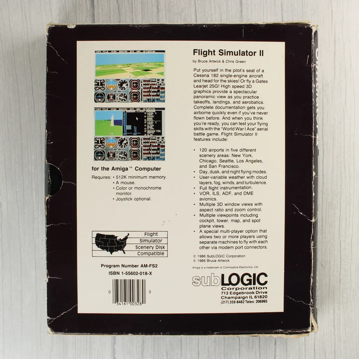 Flight Simulator II Amiga játék dobozának hátlapja