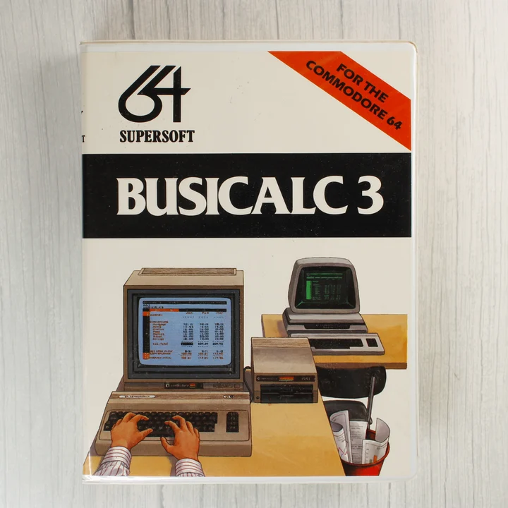 Busicalc 3 szoftver dobozának előlapja Commodore 64-hez