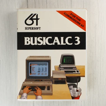 Busicalc 3 szoftver dobozának előlapja Commodore 64-hez