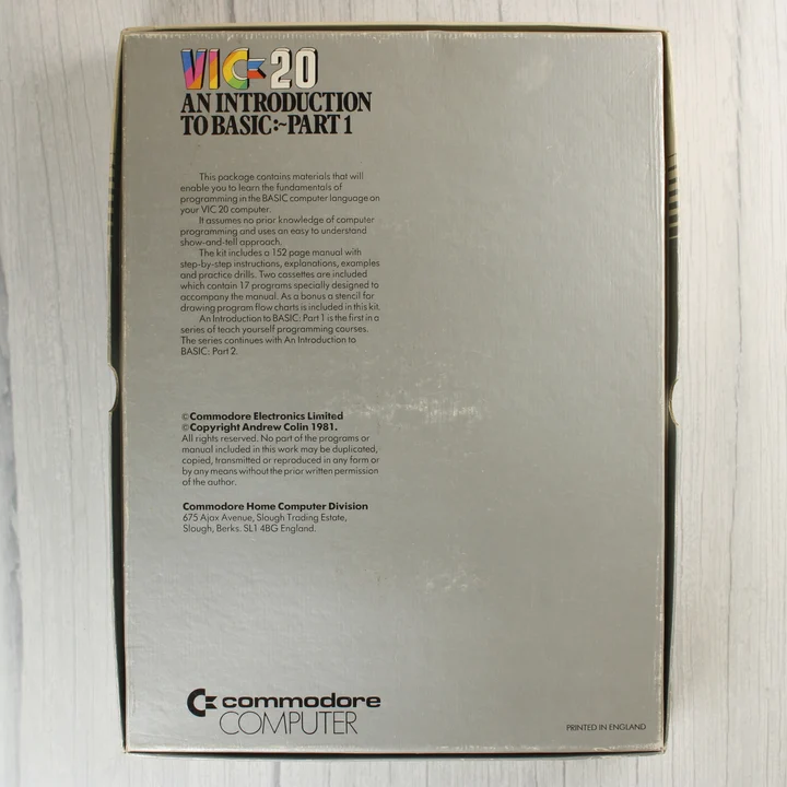 Commodore VIC-20 An Introduction to BASIC Part 1 dobozának hátoldala
