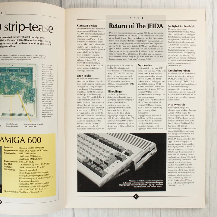 Az Amiga Forum magazin belső oldala az Amiga 600 számítógép tesztjével.