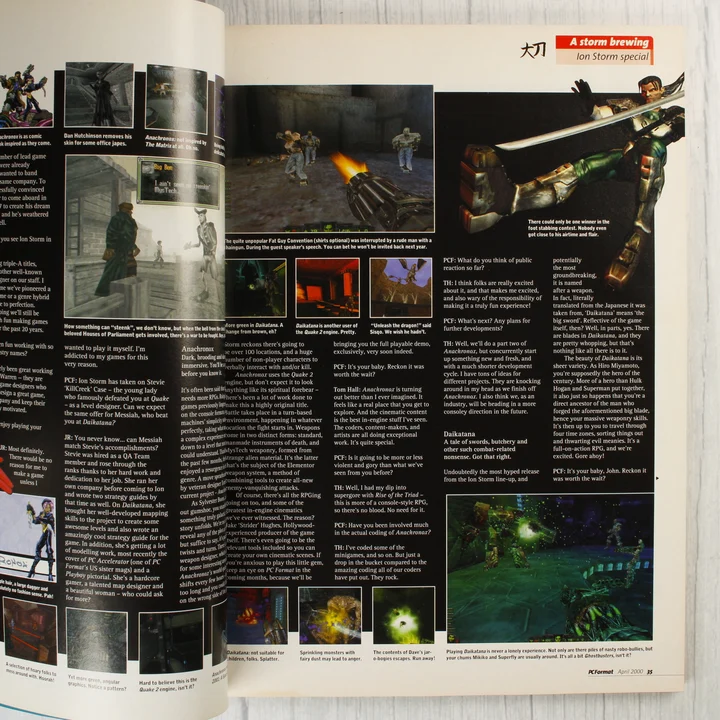 A PC Format magazin belső oldala Daikatana és Anachronox képekkel