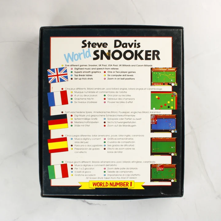 Steve Davis World Snooker játék dobozának hátoldala