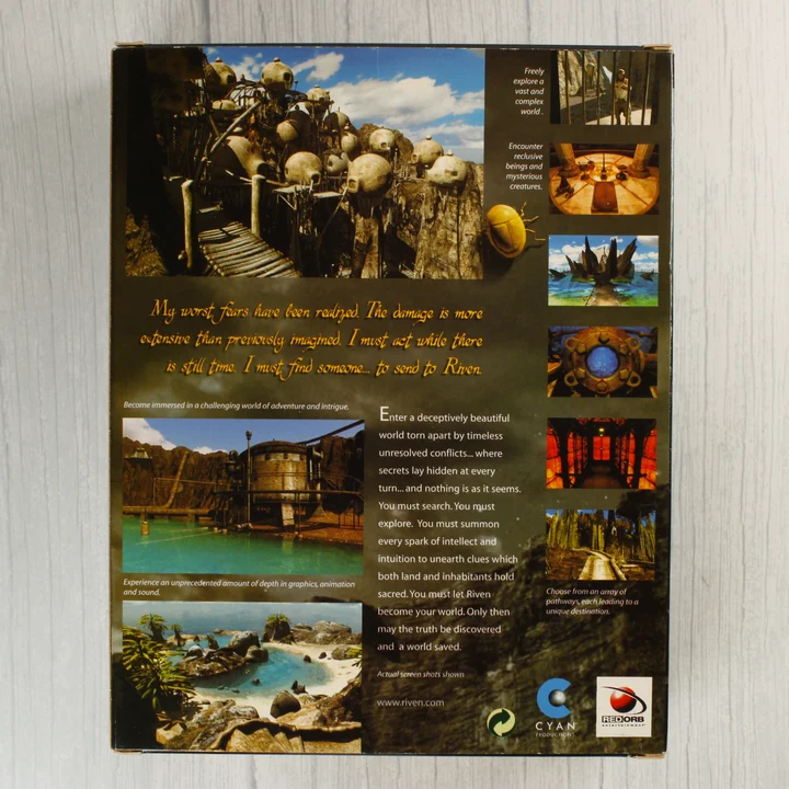 Riven: The Sequel to Myst videójáték dobozának hátoldala