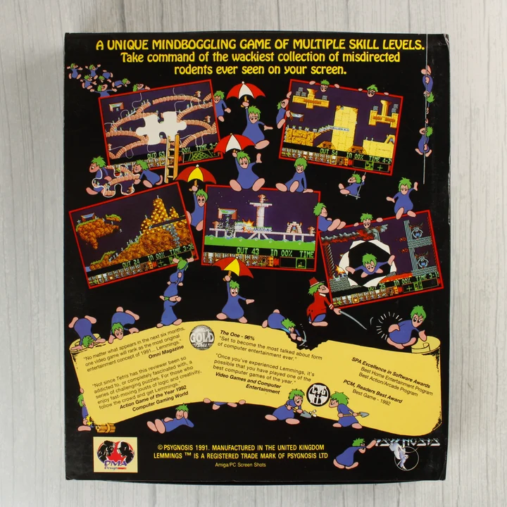 Lemmings Amiga játék dobozának hátoldala