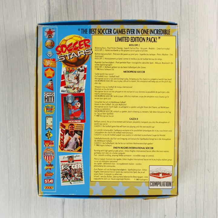 Soccer Stars videójáték-válogatás dobozának hátoldala