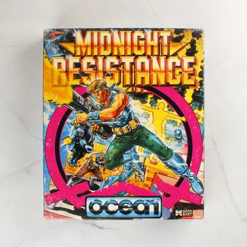 A Midnight Resistance videójáték színes illusztrációval ellátott eredeti dobozának előlapja.