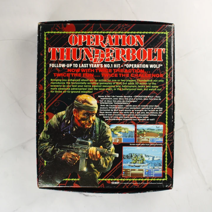 Operation Thunderbolt doboz hátlap Operation Thunderbolt Atari ST játék dobozának hátoldala