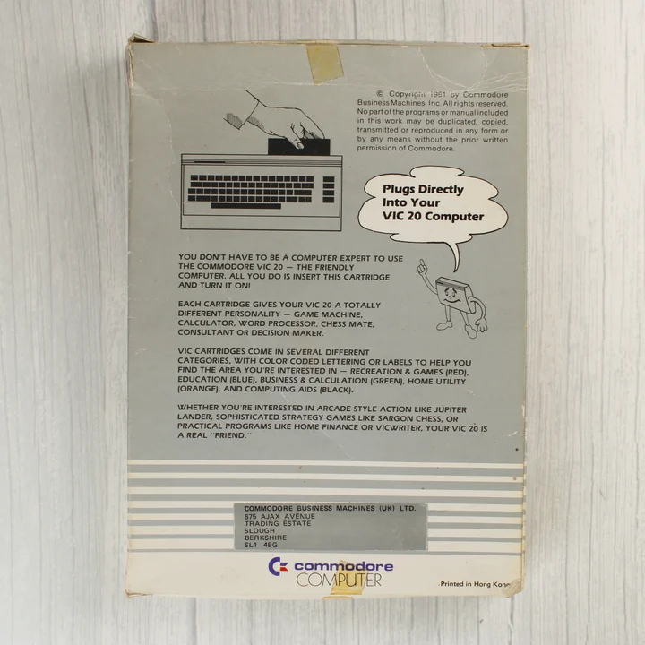 VIC Avenger videójáték dobozának hátoldala