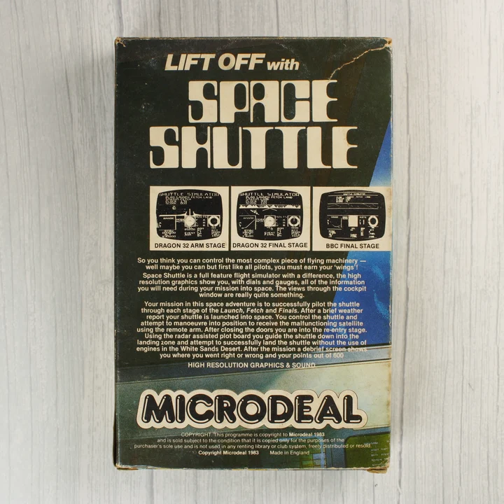 Space Shuttle Commodore 64 játék dobozának hátoldala