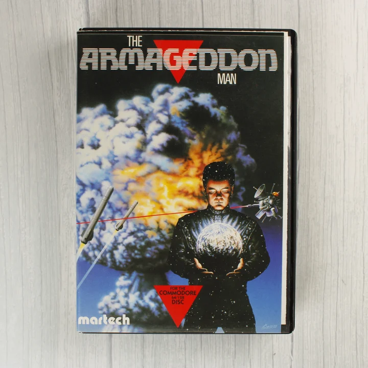 The Armageddon Man Commodore 64 játék előlapja nukleáris robbanással