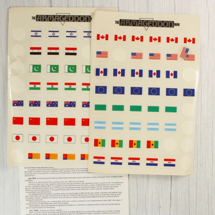 Zászlós matricák és használati útmutató a játékhoz