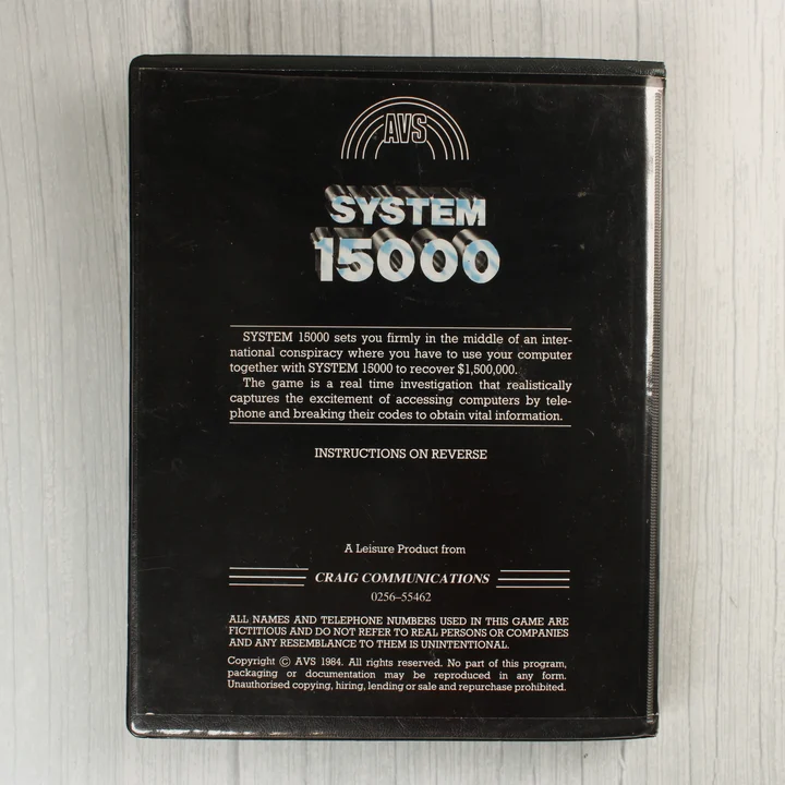 A System 15000 videójáték tokjának hátoldala a leírással