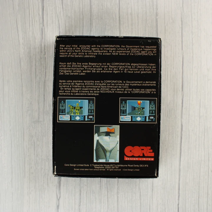 A Corporation: Mission Disk videójáték dobozának hátoldala leírással és képernyőképekkel