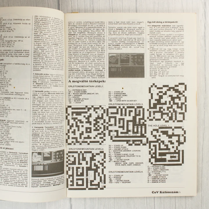 A Commodore Világ magazin belső oldalai játéktérképekkel