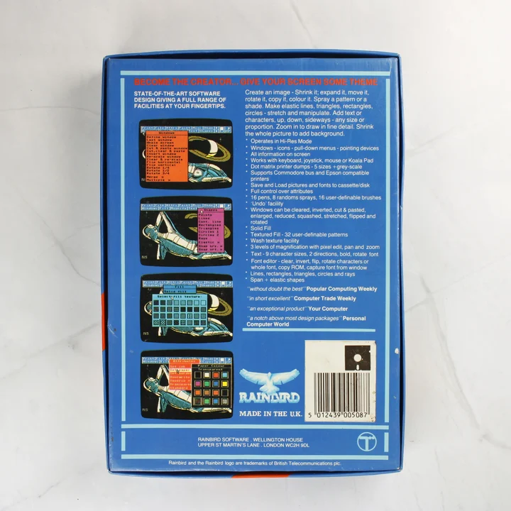 The OCP Art Studio szoftver dobozának hátoldala leírással és képernyőmentésekkel