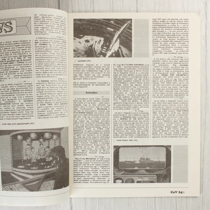 A Commodore Világ magazin belső oldalai játékismertetőkkel