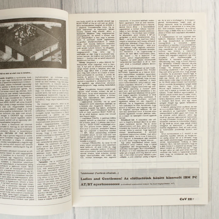 A Commodore Világ magazin egyik belső oldala részletes leírással