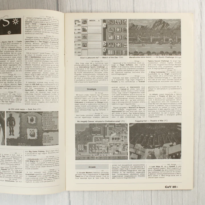 A Commodore Világ magazin belső oldalai játékismertetőkkel