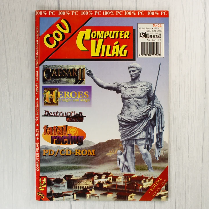 A Commodore Világ magazin 63. számának színes borítója egy római szoborral.