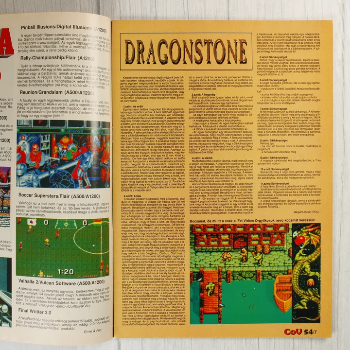 A magazin belső oldala a Dragonstone játék leírásával.