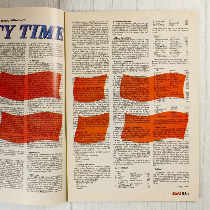 A magazin belső oldala a The Party 1993 rendezvényről szóló beszámolóval.