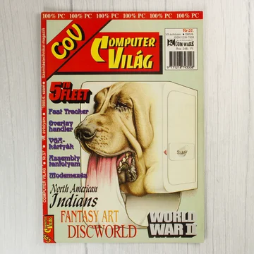 A Commodore Világ magazin 57. számának címlapja egy kutyás illusztrációval