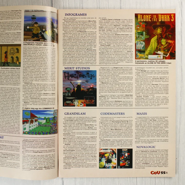A Commodore Világ magazin belső oldalai játékismertetőkkel