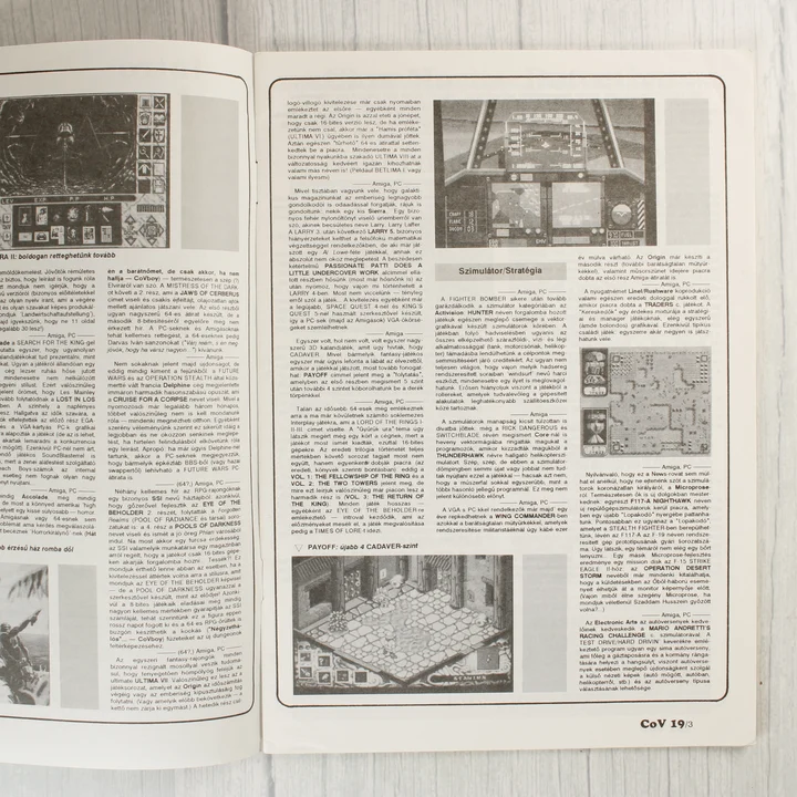 A magazin belső oldalai fekete-fehér szöveggel és képekkel