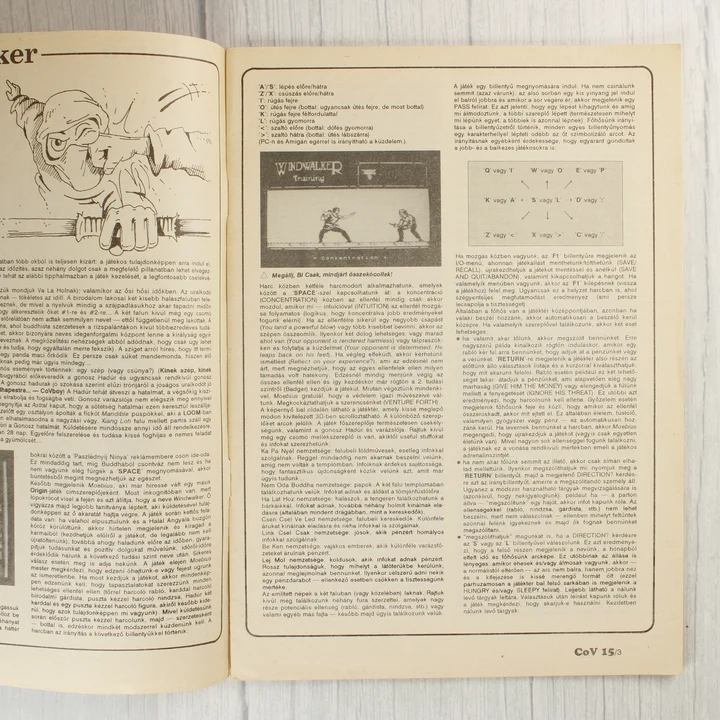 A Commodore Világ magazin belső oldala a Windwalker játék leírásával.