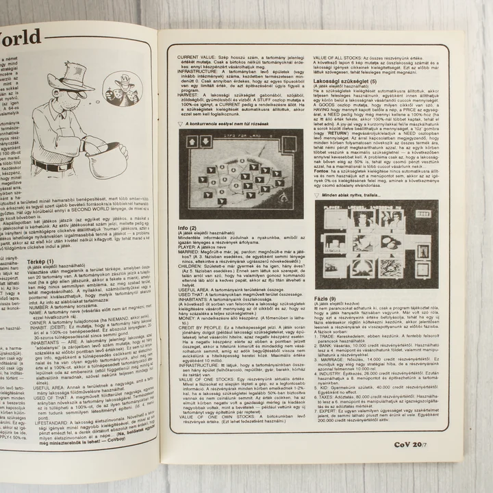 A magazin belső oldala sűrű szöveggel és egy játék képernyőmentésével.