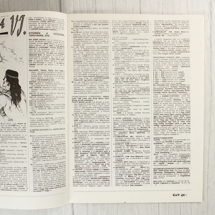 A magazin belső oldala sűrű szöveggel és az Ultima VI játék leírásával.