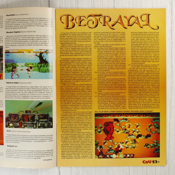 A Commodore Világ magazin belső oldala szöveges leírásokkal