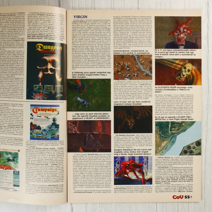 A Commodore Világ magazin belső oldalai videójáték tesztekkel.