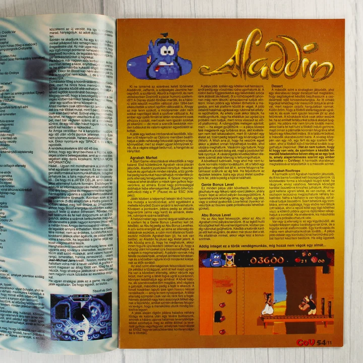 Az Aladdin videójáték tesztje a magazin belső oldalán.