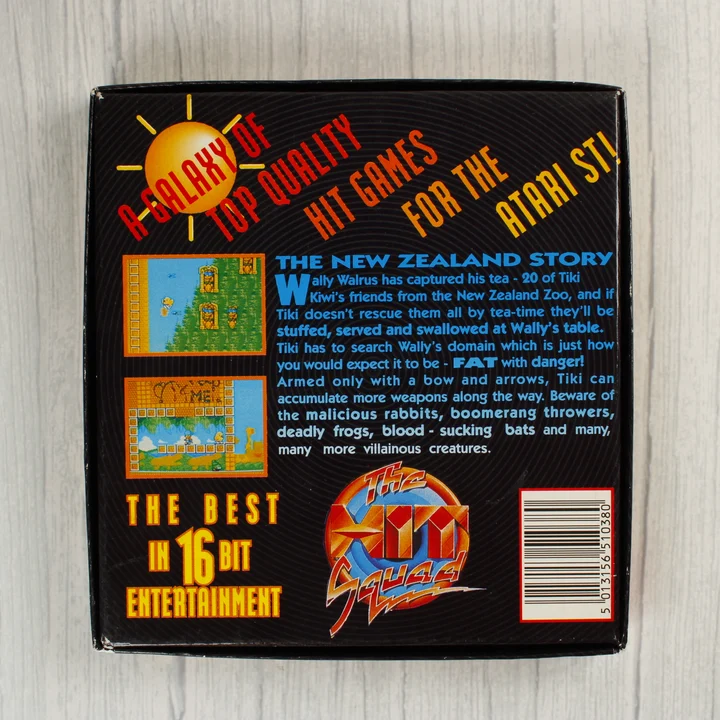 The New Zealand Story Atari ST játék dobozának hátoldala