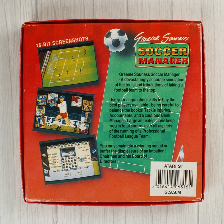 Graeme Souness Soccer Manager doboz hátlap Graeme Souness Soccer Manager Atari ST játék dobozának hátoldala