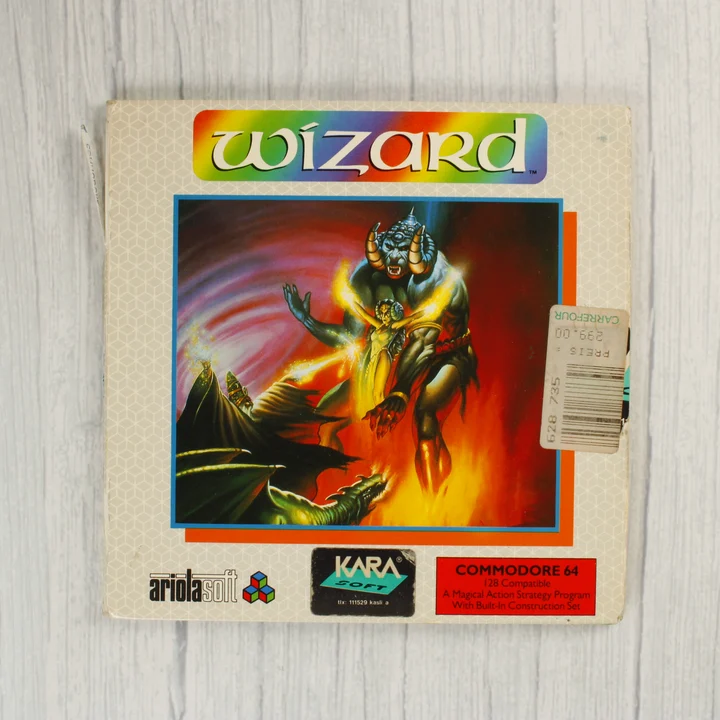 A Wizard videójáték dobozának eleje Commodore 64-re