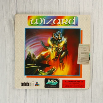 A Wizard videójáték dobozának eleje Commodore 64-re