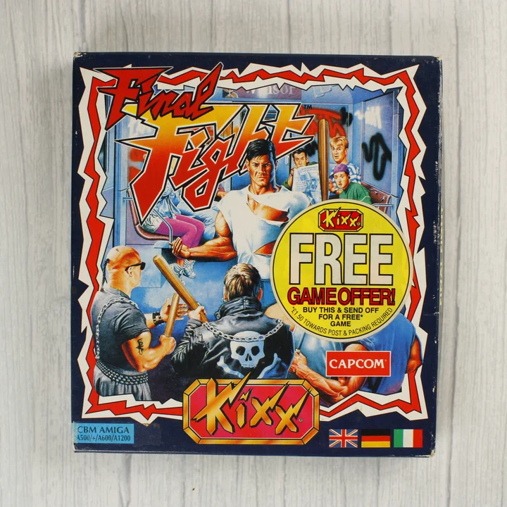 Final Fight videójáték dobozának eleje Kixx logóval