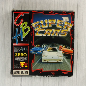 A Super Cars videójáték dobozának előlapja Atari ST platformra