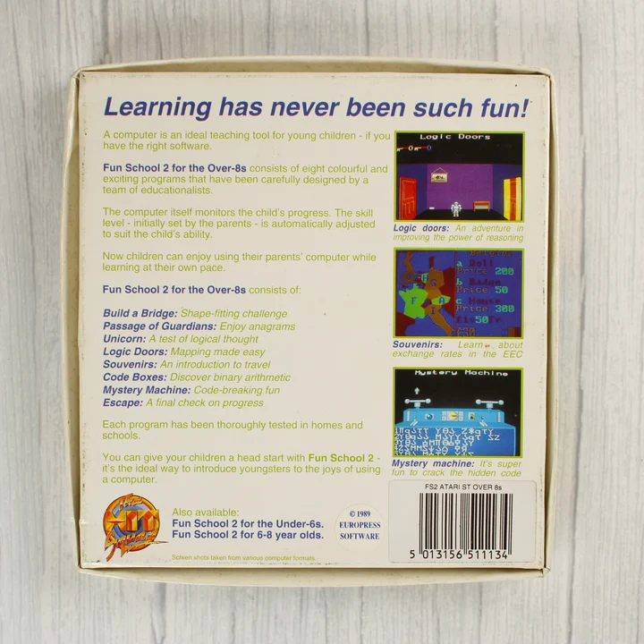 Fun School 2 Atari ST játék dobozának hátoldala