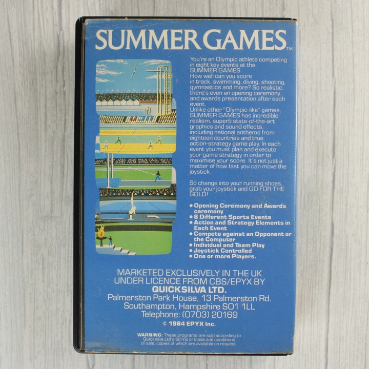 A Summer Games Commodore 64 játék hátoldali borítója