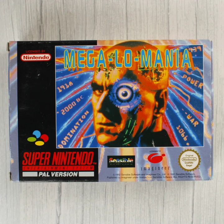 Mega-Lo-Mania SNES játék dobozának előlapja