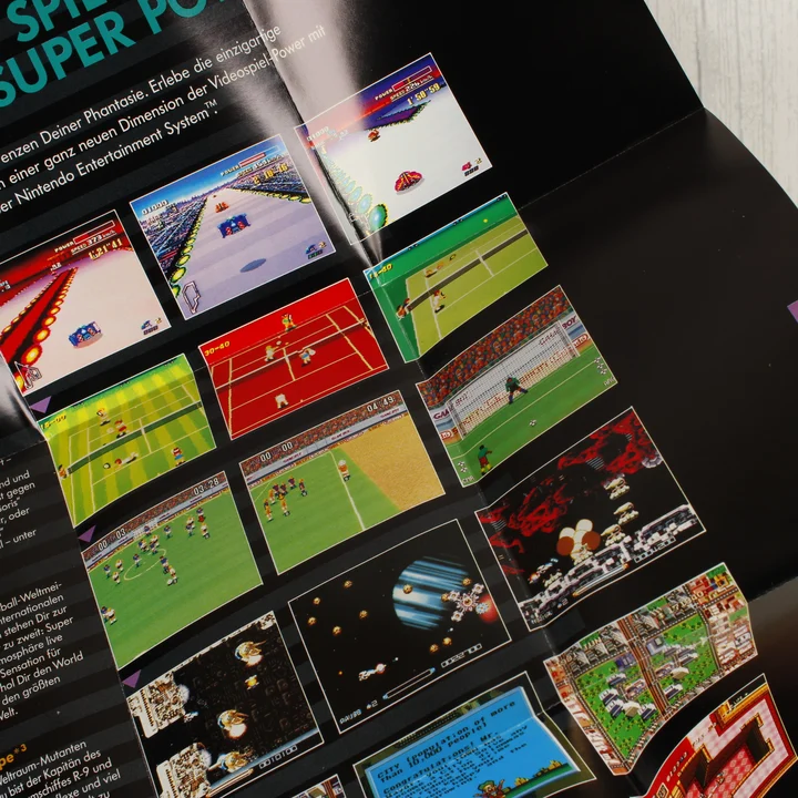Super Nintendo játékokat bemutató színes poszter