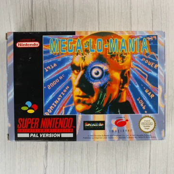 Mega-Lo-Mania SNES játék dobozának előlapja